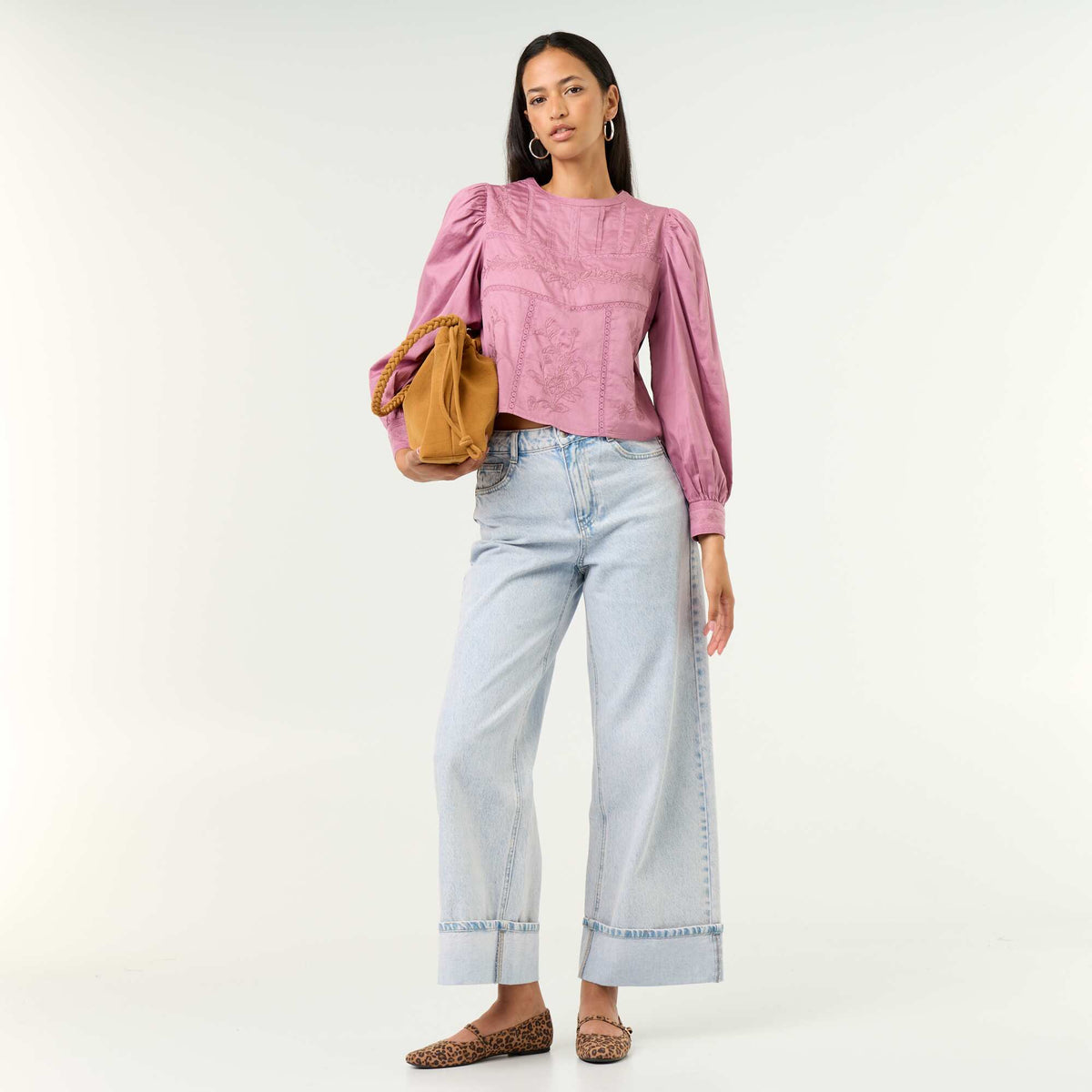 Long-sleeved blouse with embroidery PURPLE