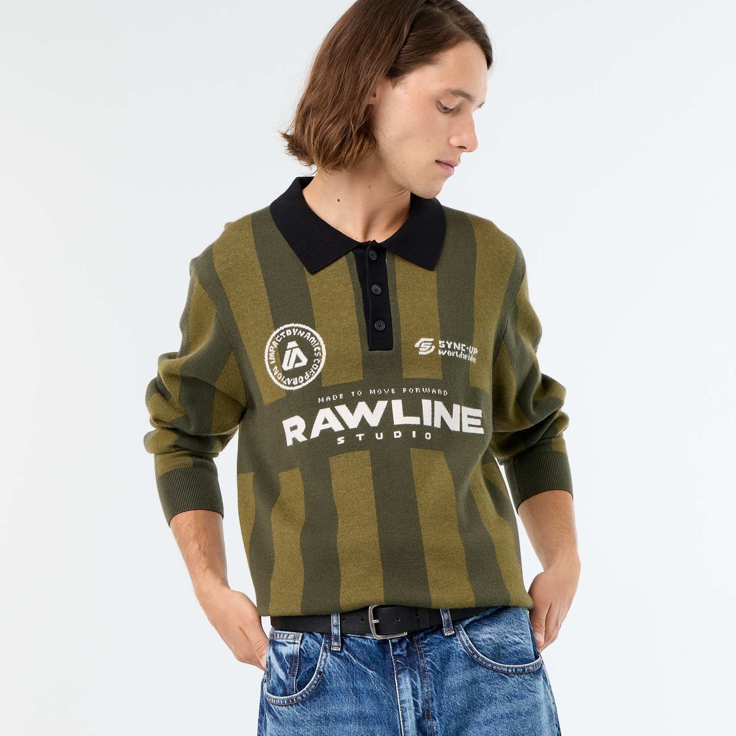Polo-style sweater with print KHAKI