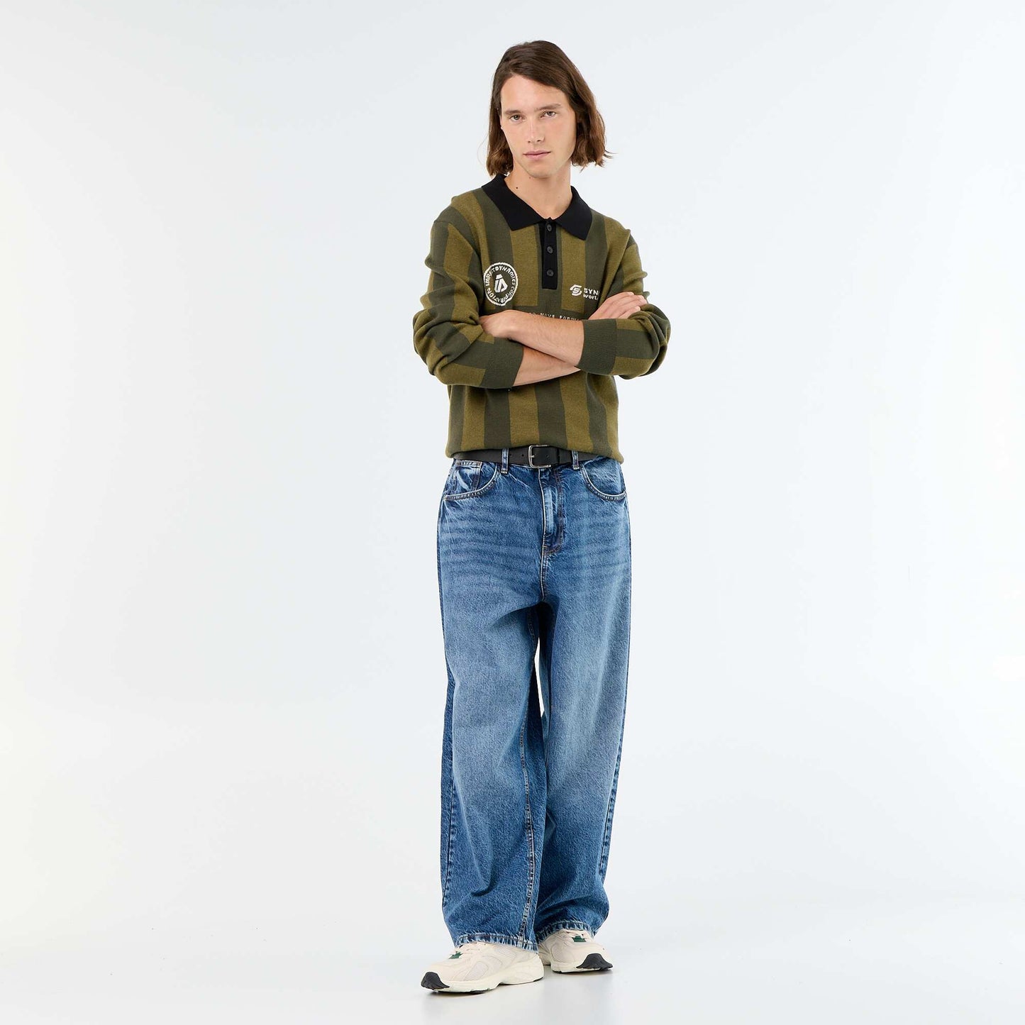 Polo-style sweater with print KHAKI