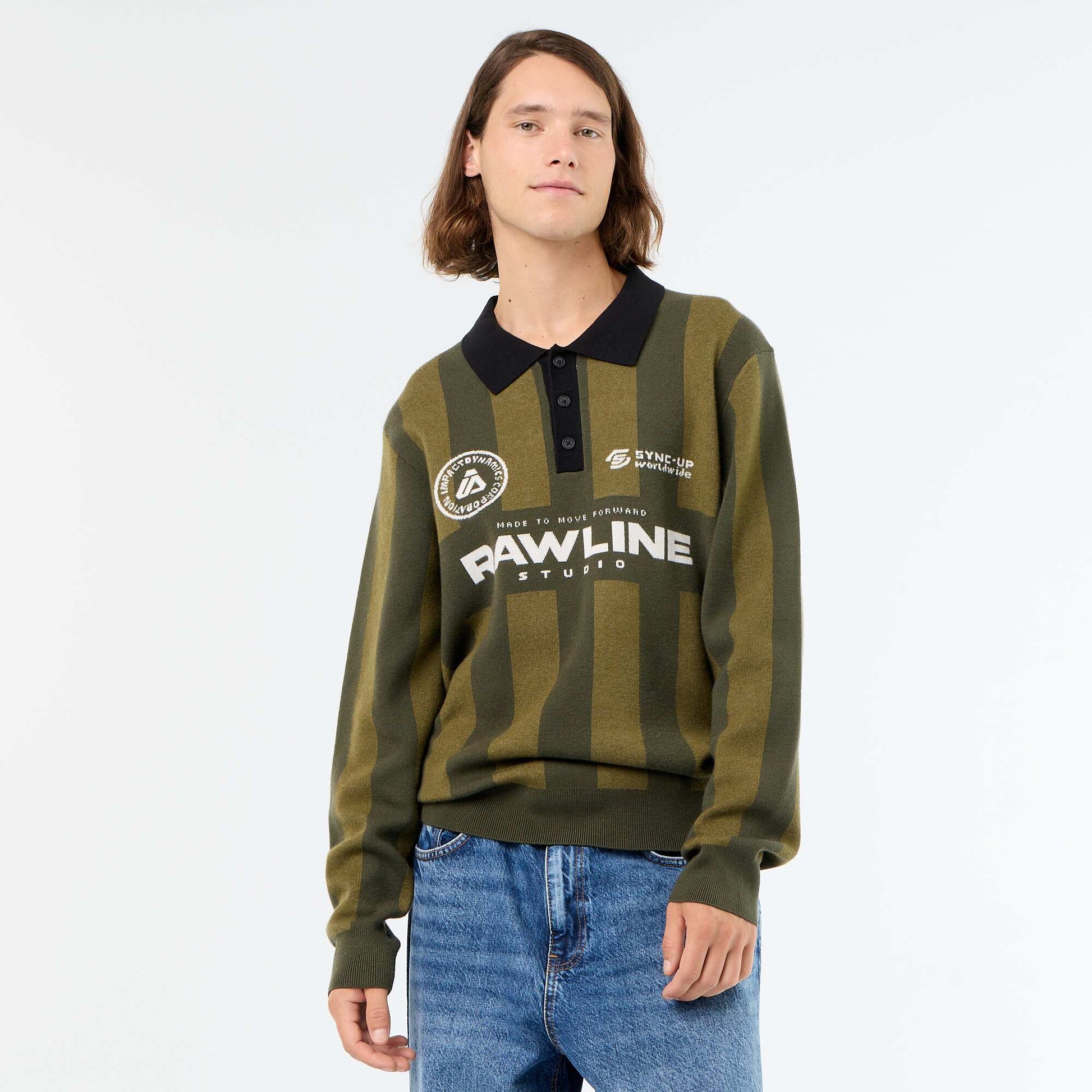 Polo-style sweater with print KHAKI