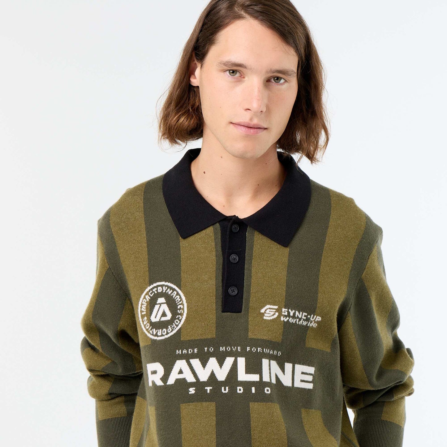 Polo-style sweater with print KHAKI