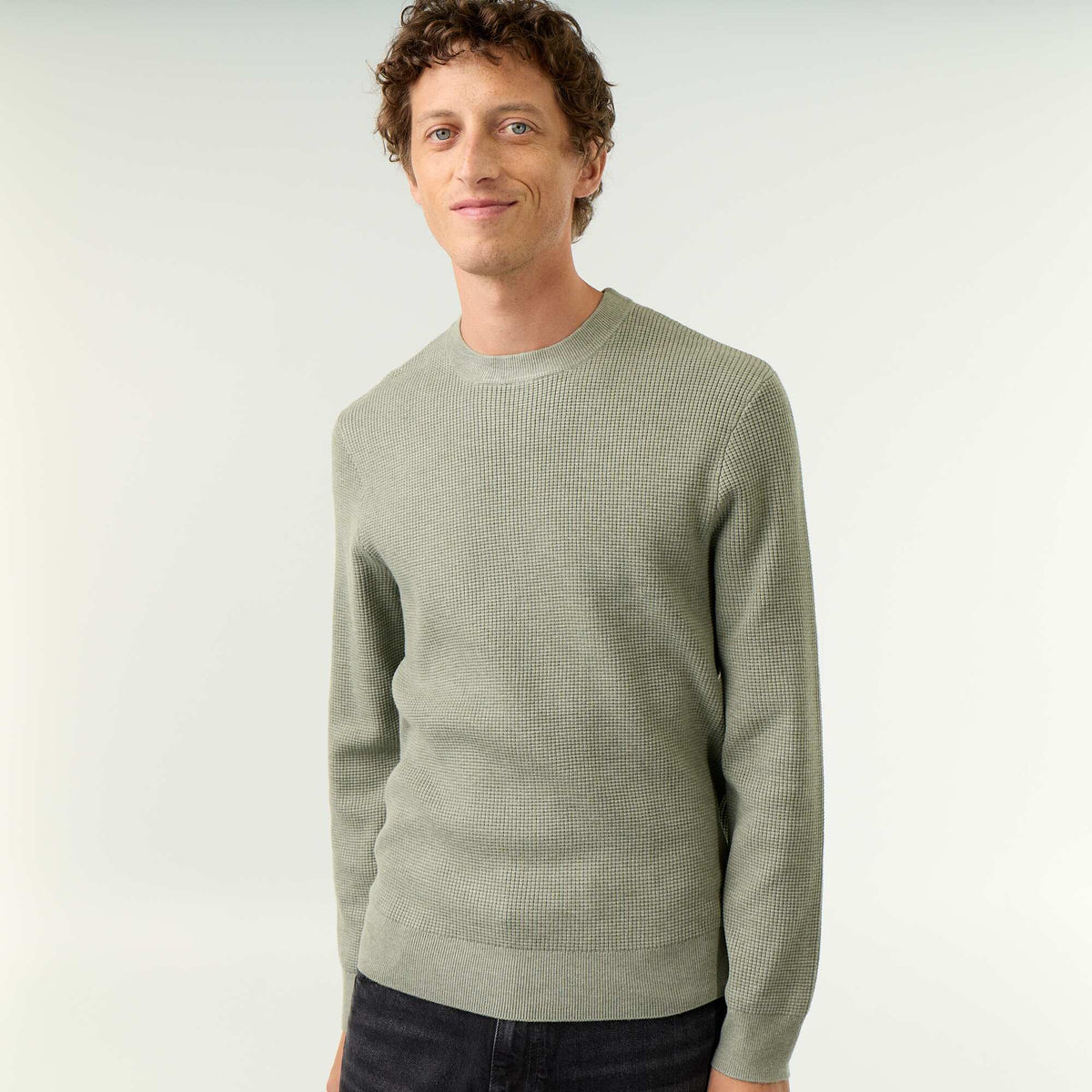 Waffle knit crew neck jumper GREEN
