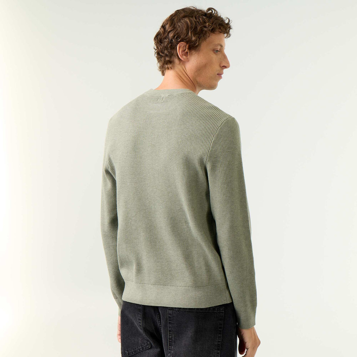 Waffle knit crew neck jumper GREEN