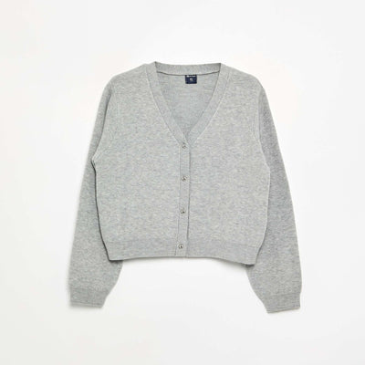 Compact knit cardigan with silver buttons LIGHT GRAY