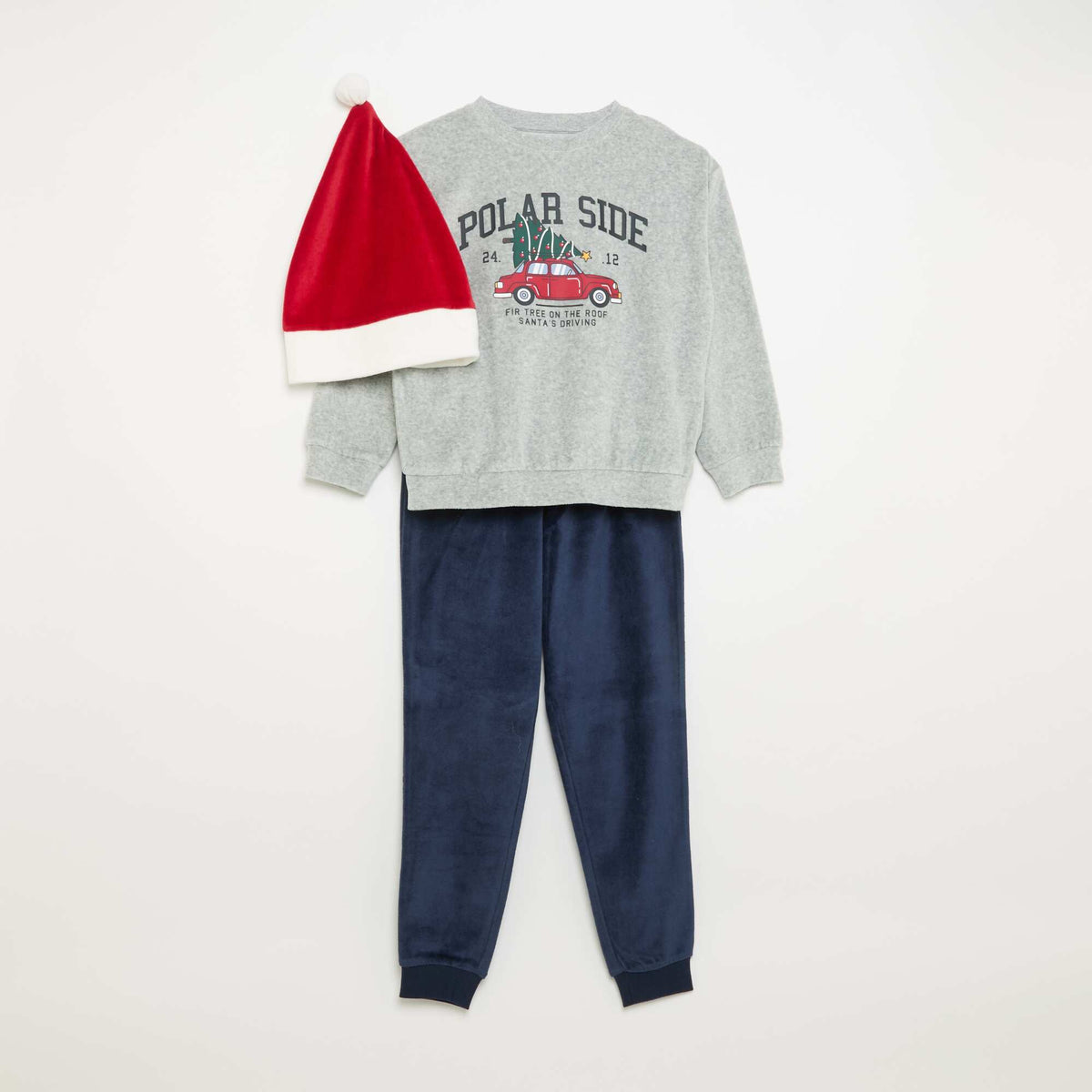Christmas Elf Pajama Set: 2-Piece + Beanie GREY