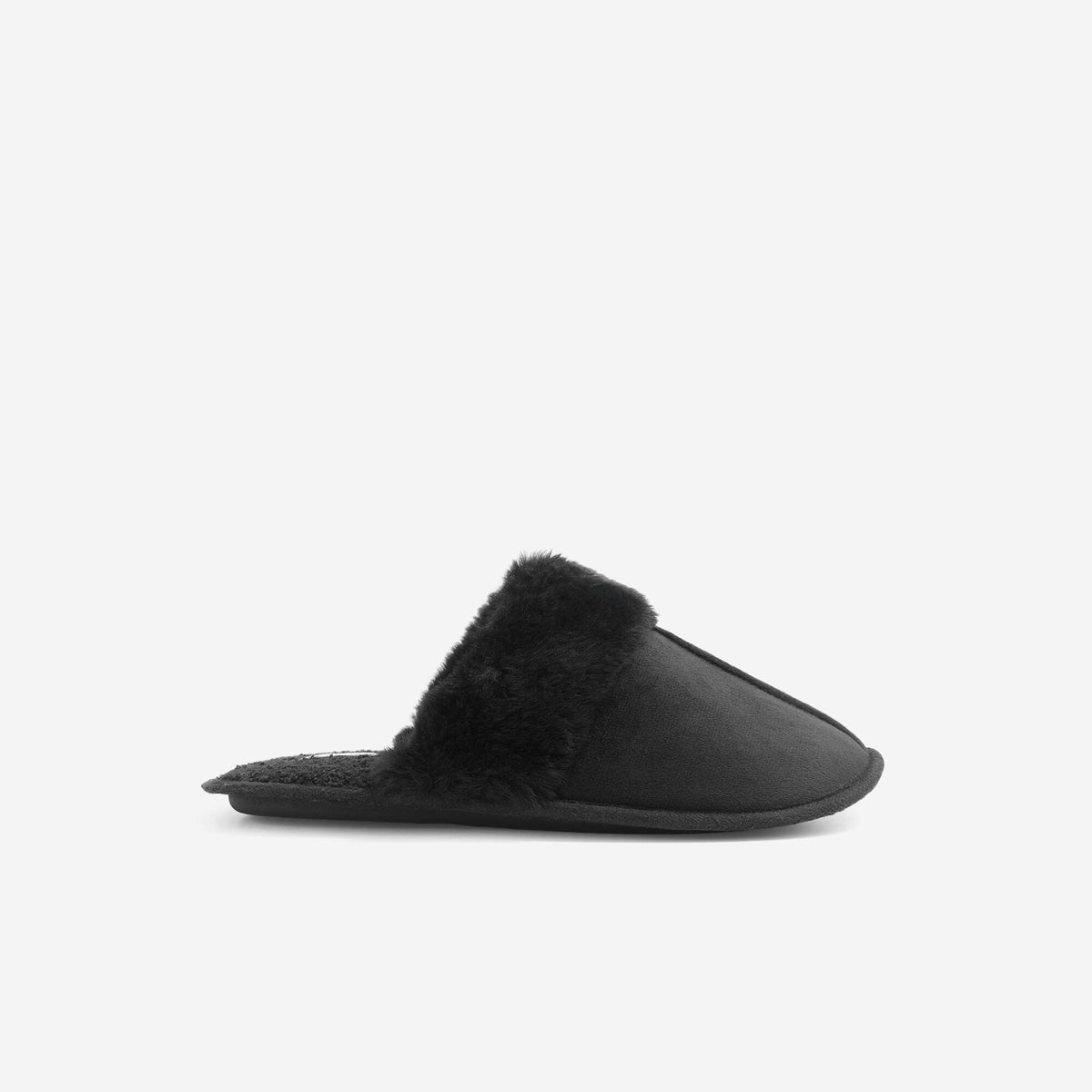 Faux Fur Lined Mules BLACK