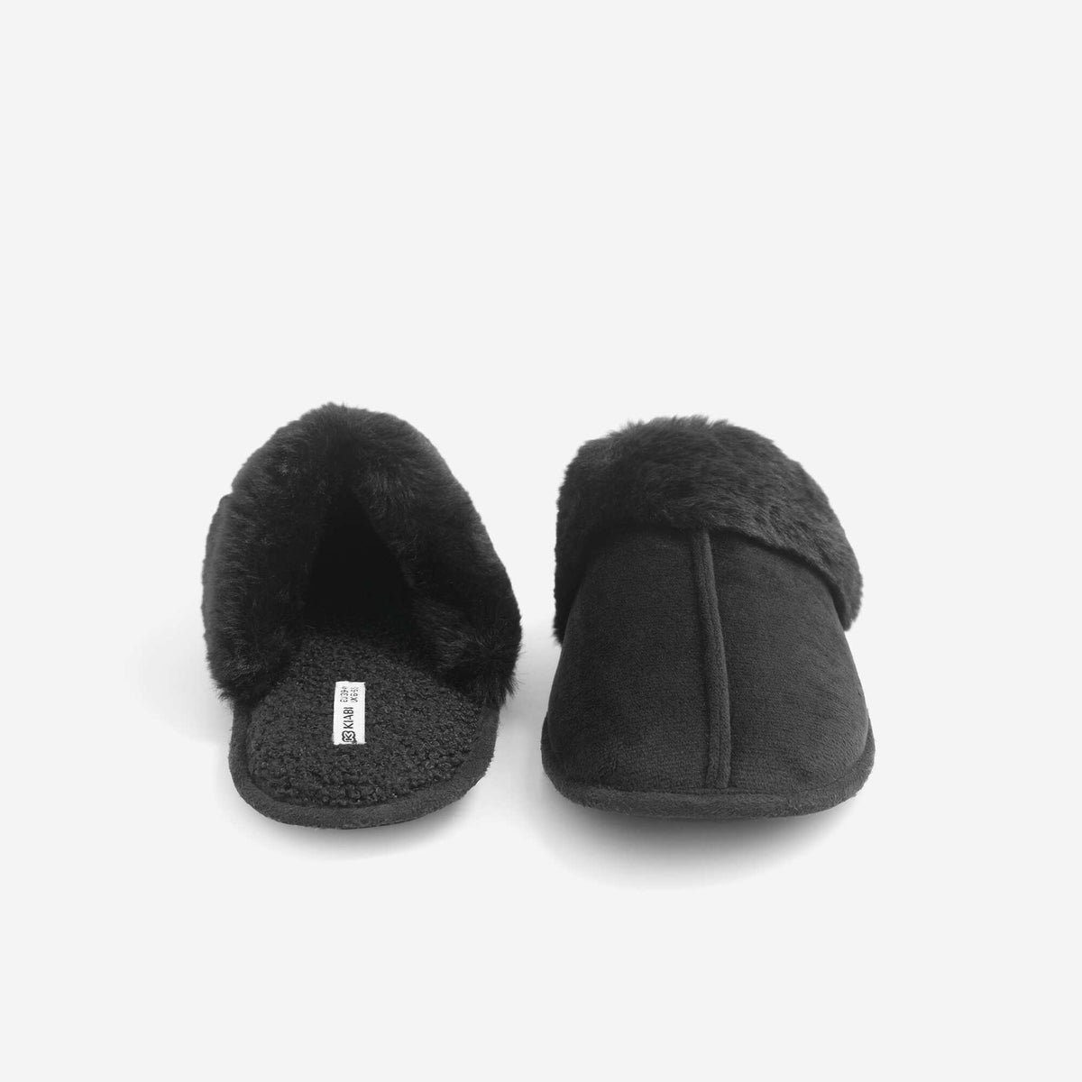 Faux Fur Lined Mules BLACK