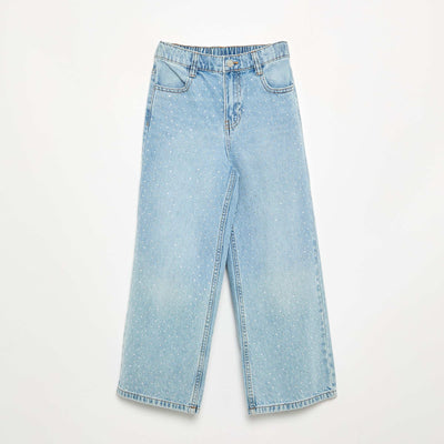 Wide-leg trousers with rhinestones BLUE