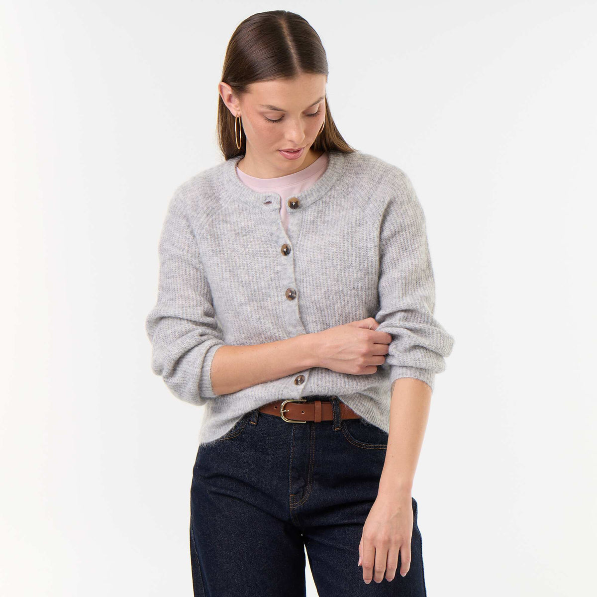 Buttoned Mohair and Wool Blend Cardigan GREY