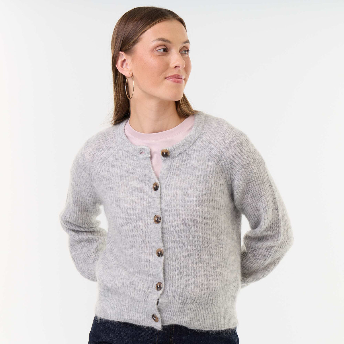 Buttoned Mohair and Wool Blend Cardigan GREY