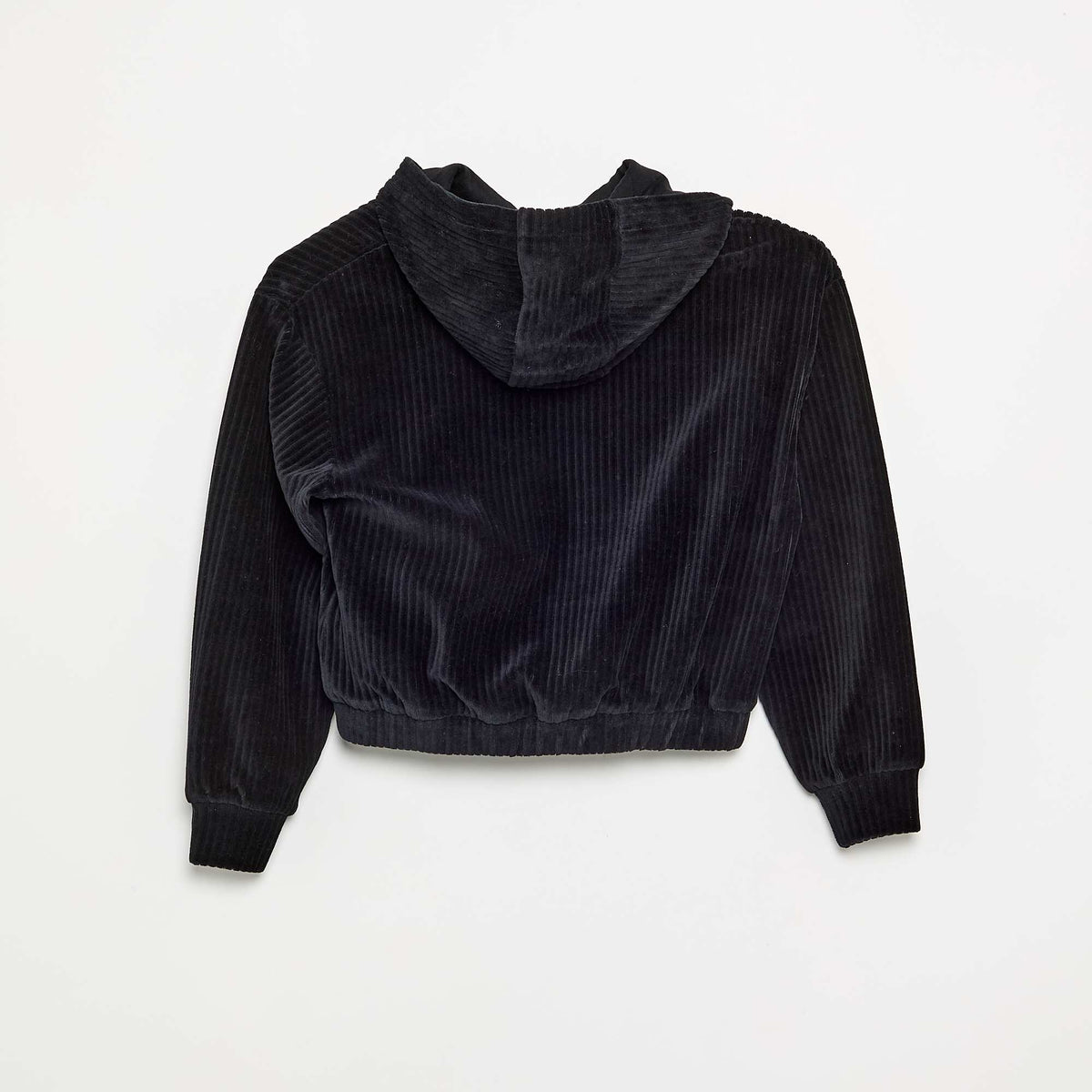 Ribbed knit hooded sweatshirt BLACK
