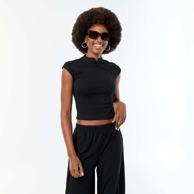 Sleeveless Mandarin Collar Top BLACK