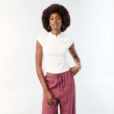 Sleeveless Mandarin Collar Top WHITE