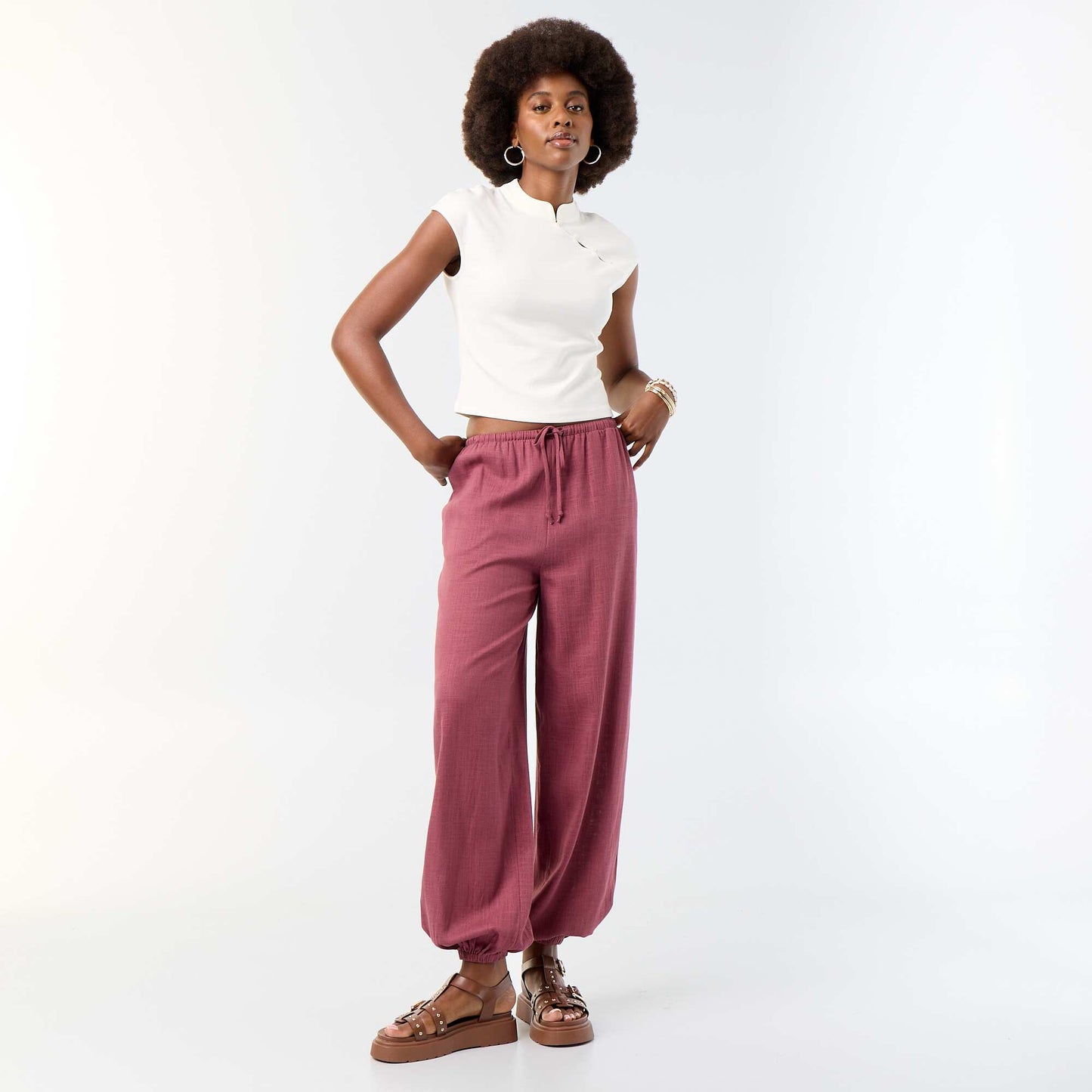 Sleeveless Mandarin Collar Top WHITE