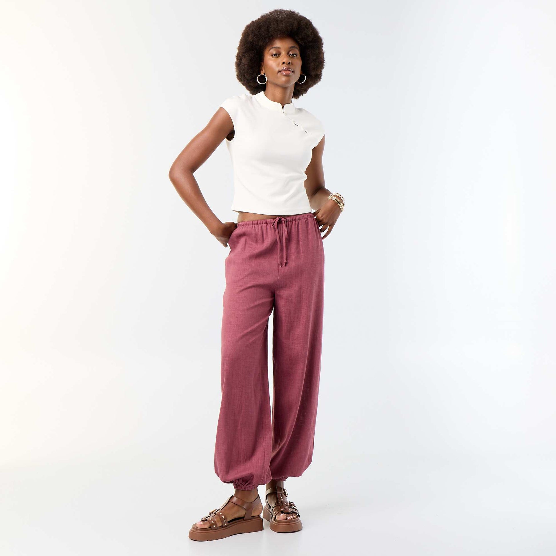 Sleeveless Mandarin Collar Top WHITE