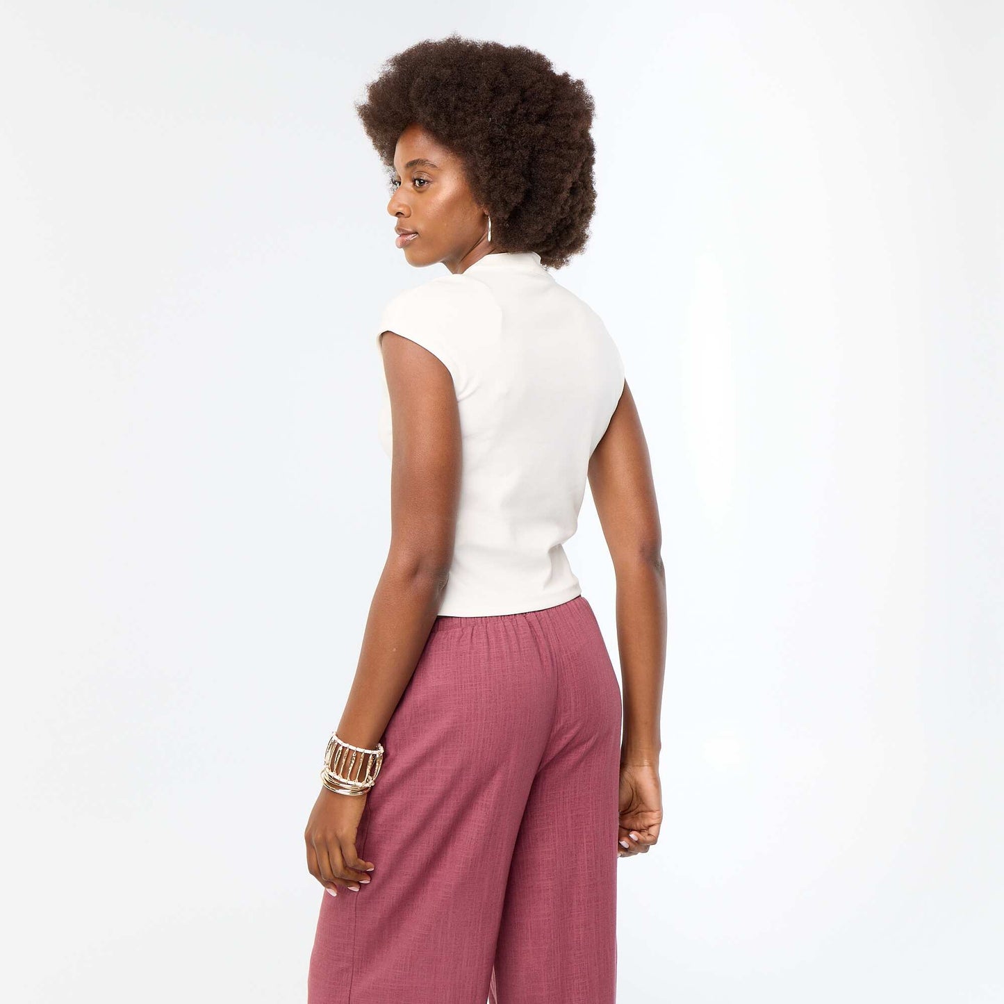 Sleeveless Mandarin Collar Top WHITE