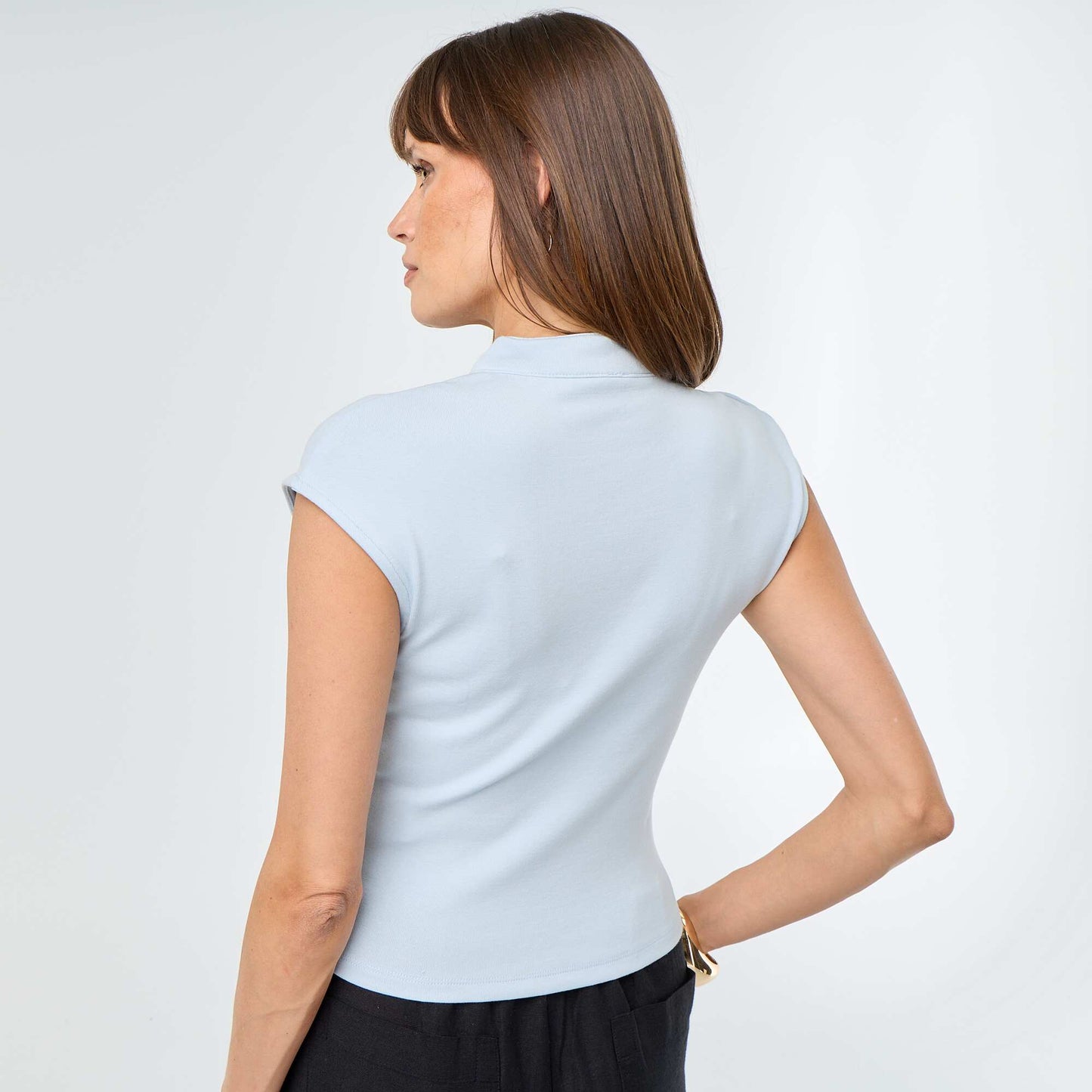 Sleeveless Mandarin Collar Top BLUE
