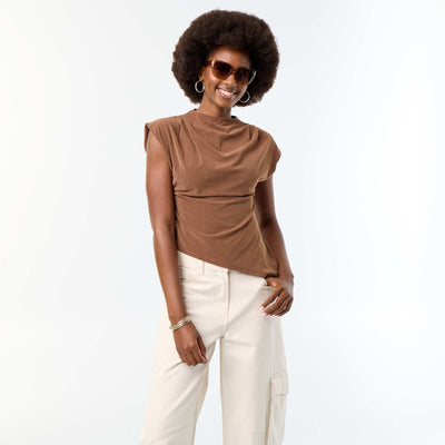 Asymmetric Sleeveless Top BROWN