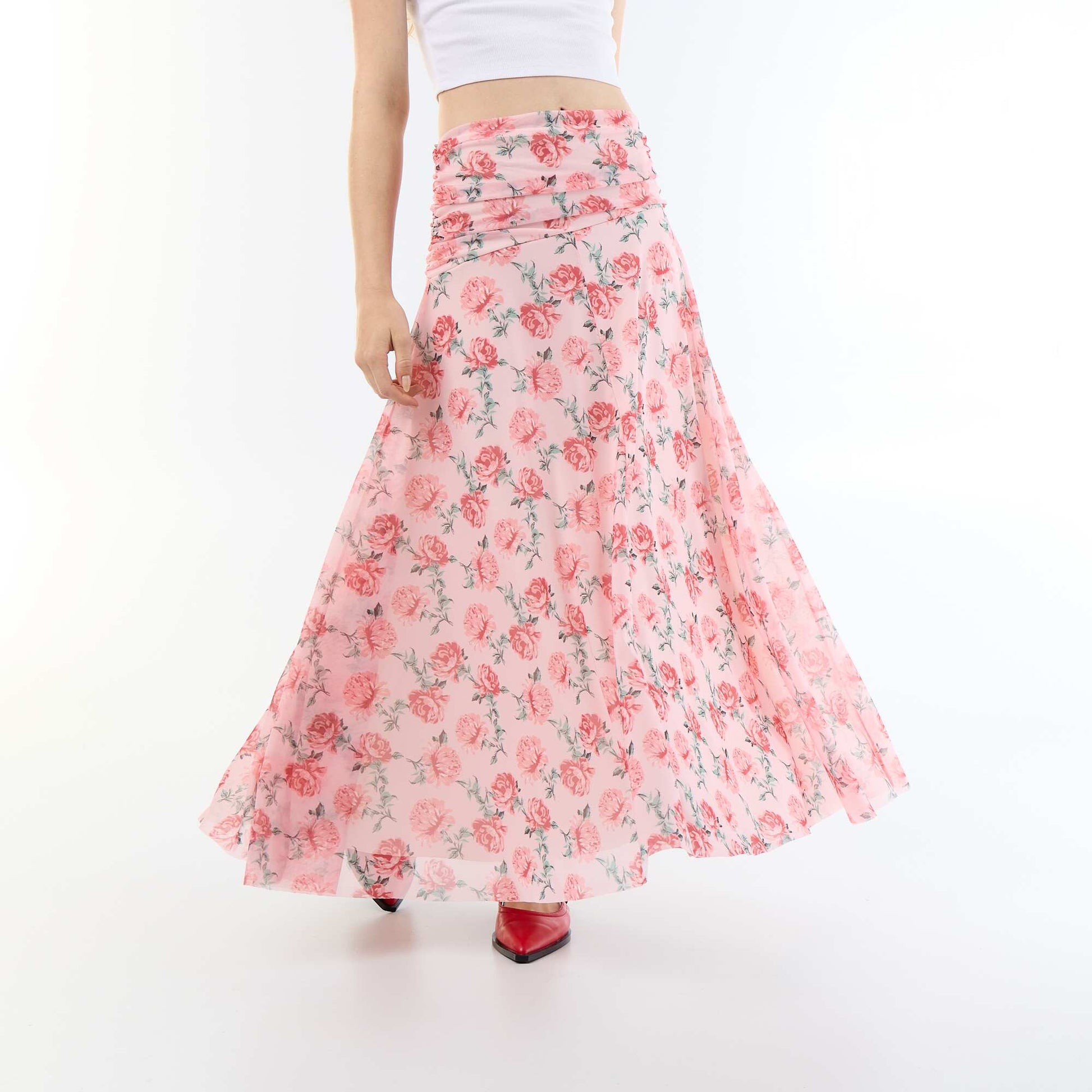 Floral Flared Long Skirt PINK