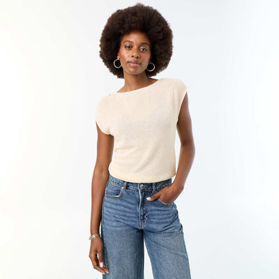 Sleeveless Open-Knit Boat Neck T-shirt WHITE