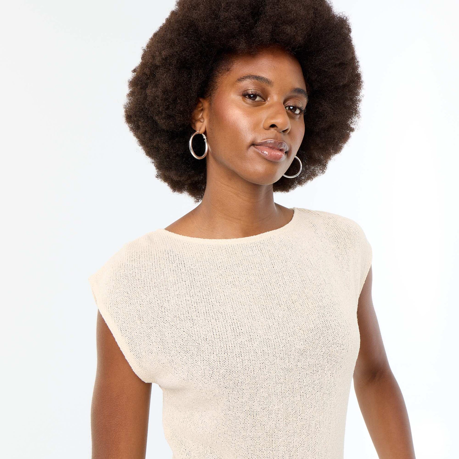Sleeveless Open-Knit Boat Neck T-shirt WHITE