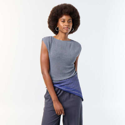 Sleeveless Open-Knit Boat Neck T-shirt GREY