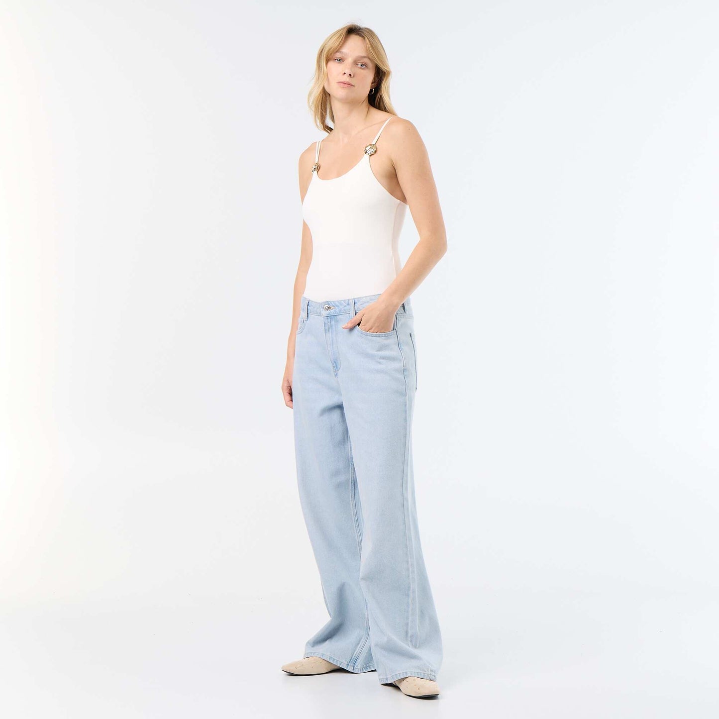 Solid Bodysuit with Embellished Straps WHITE