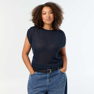 Sleeveless top in openwork fabric BLUE