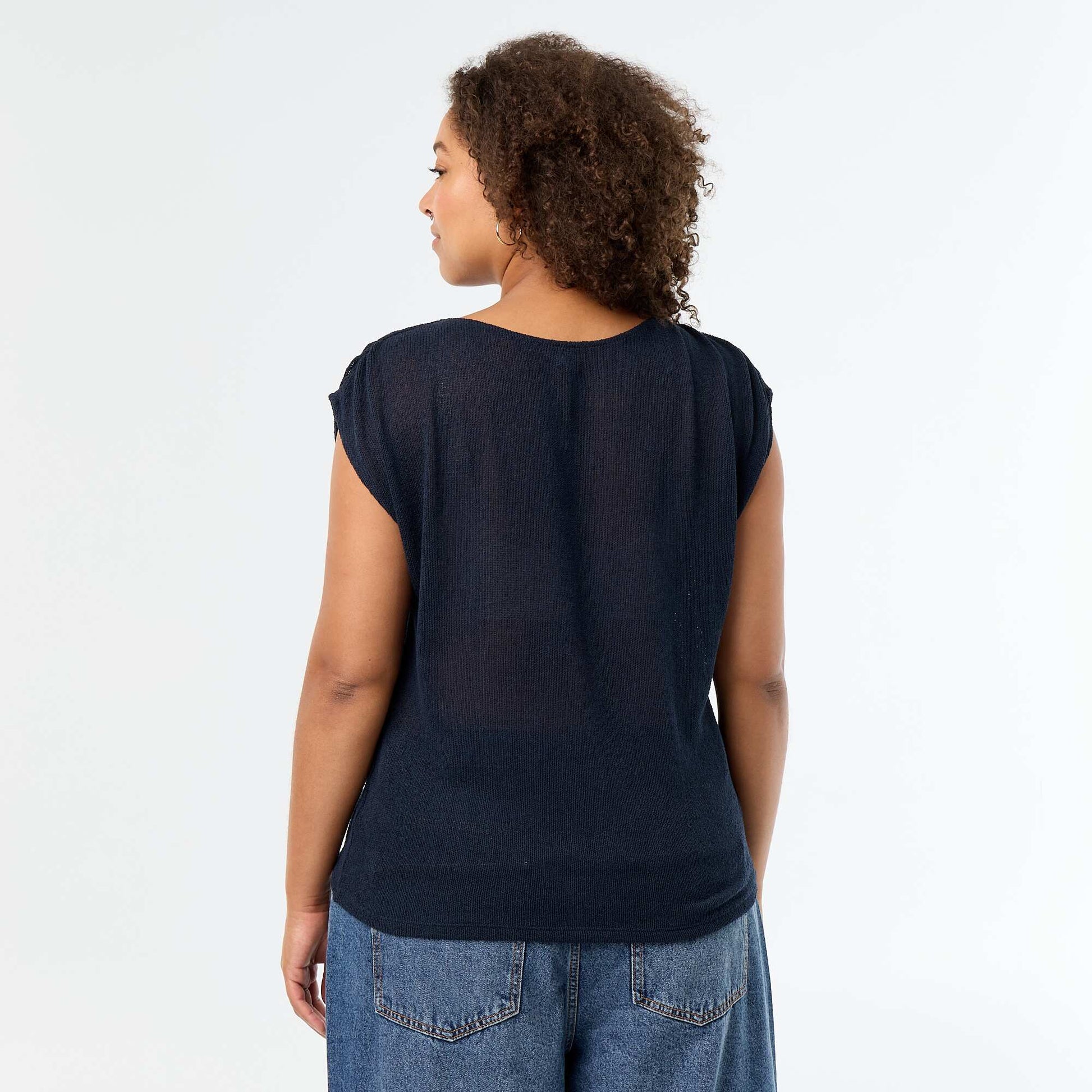 Sleeveless top in openwork fabric BLUE