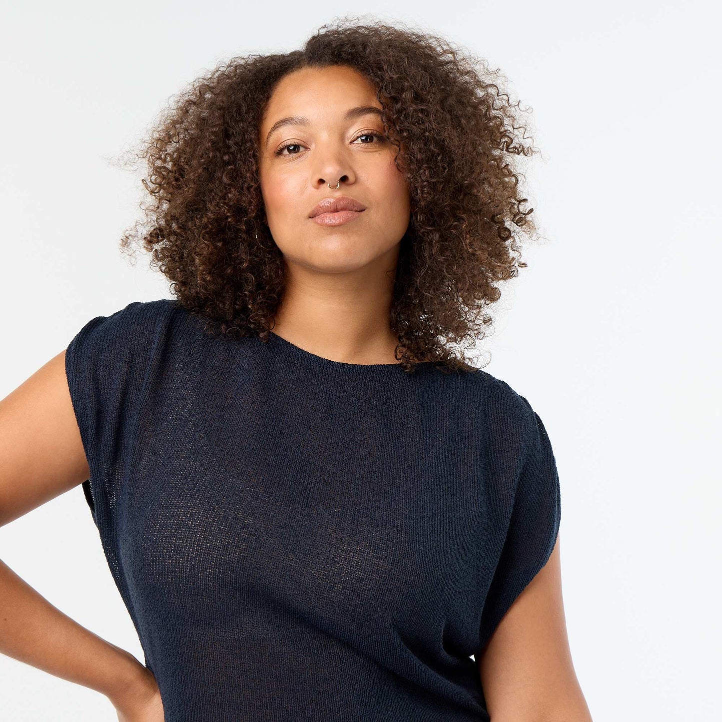 Sleeveless top in openwork fabric BLUE