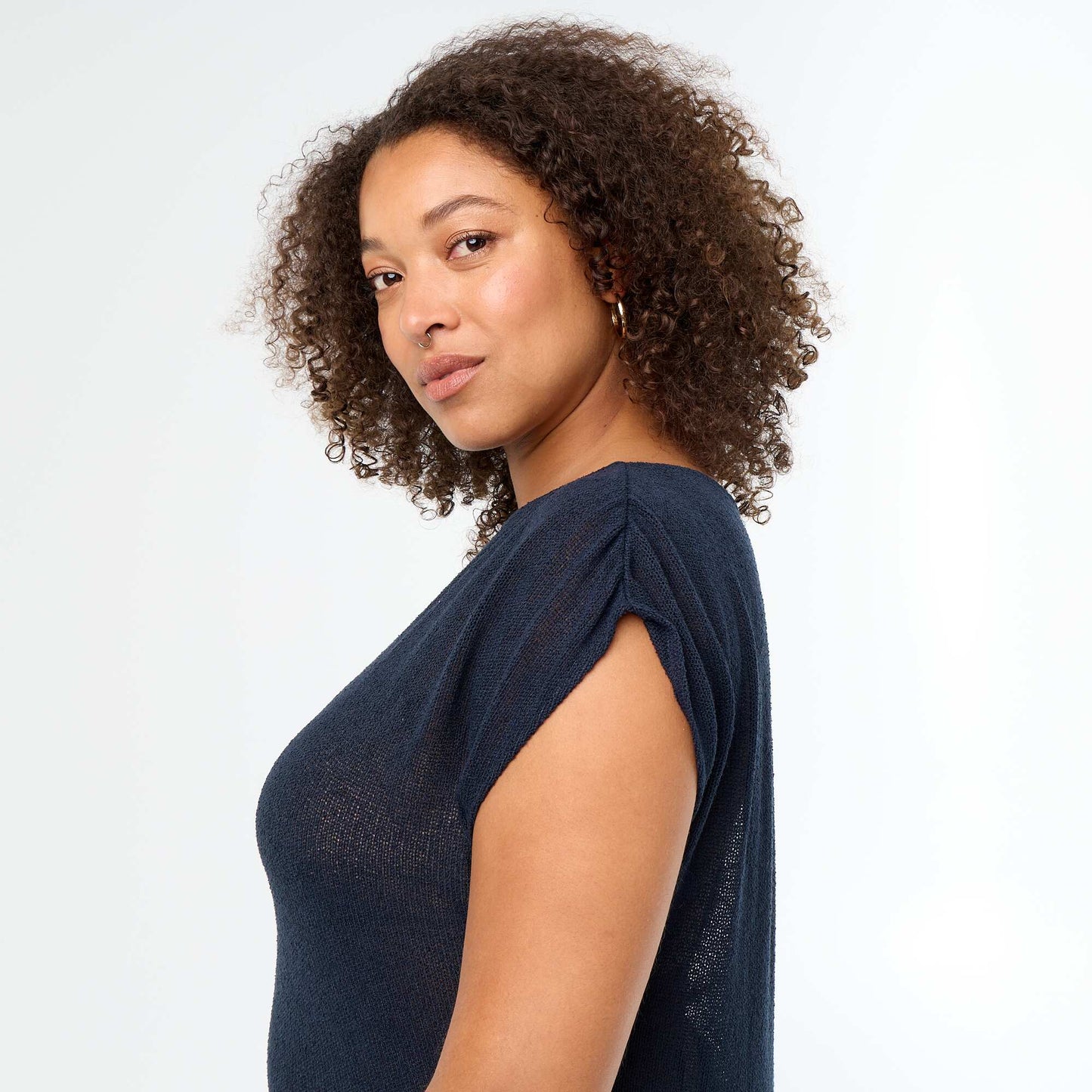 Sleeveless top in openwork fabric BLUE