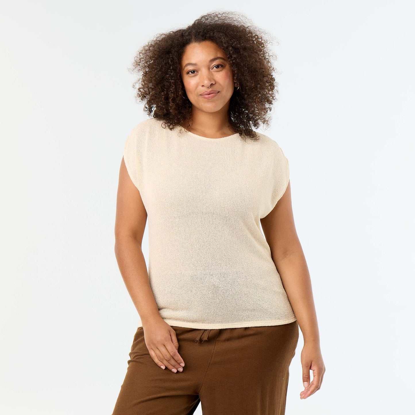 Sleeveless top in openwork fabric WHITE