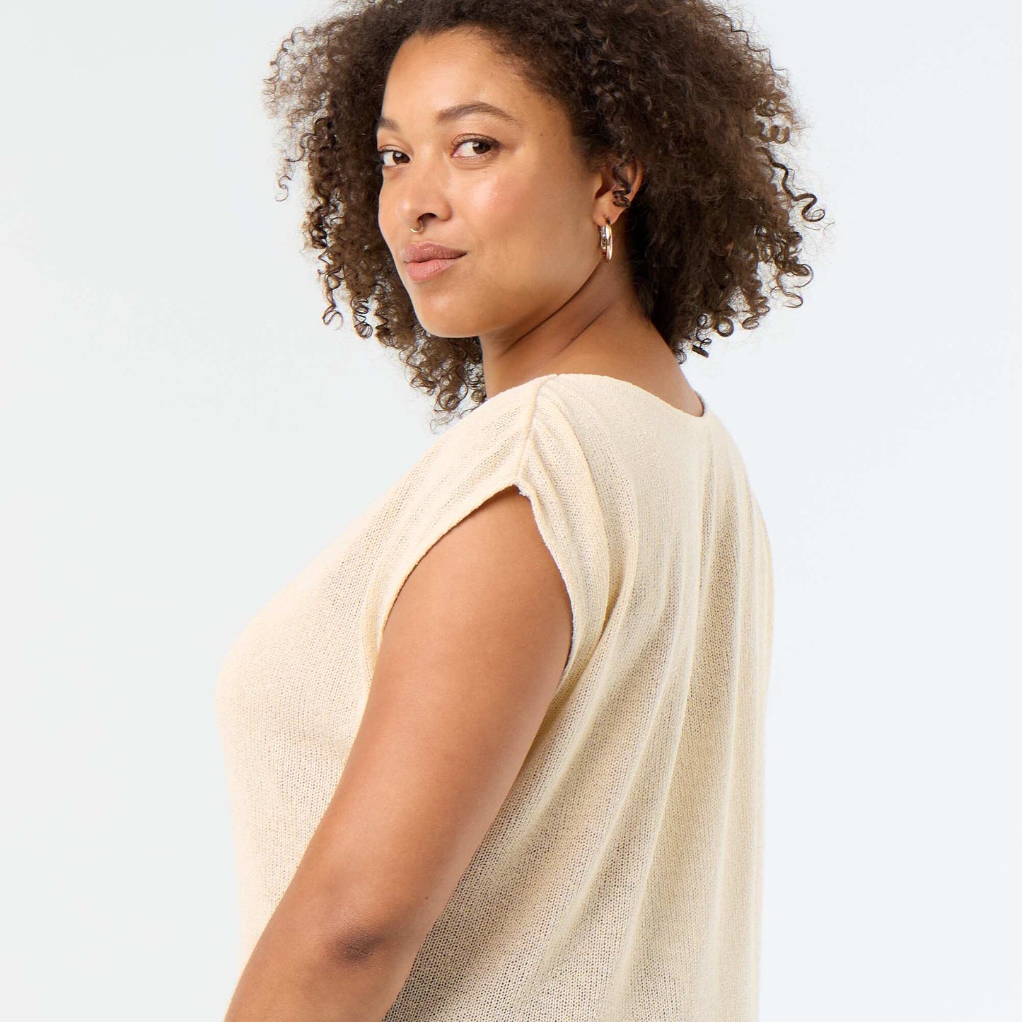 Sleeveless top in openwork fabric WHITE