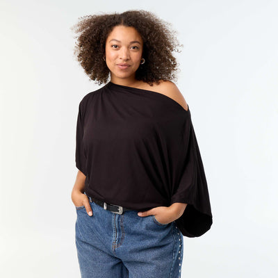 Cowl Neck Short Sleeve T-shirt BLACK