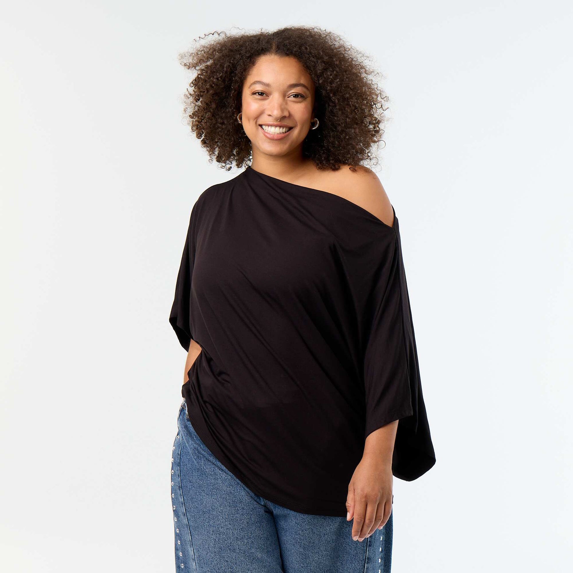 Cowl Neck Short Sleeve T-shirt BLACK