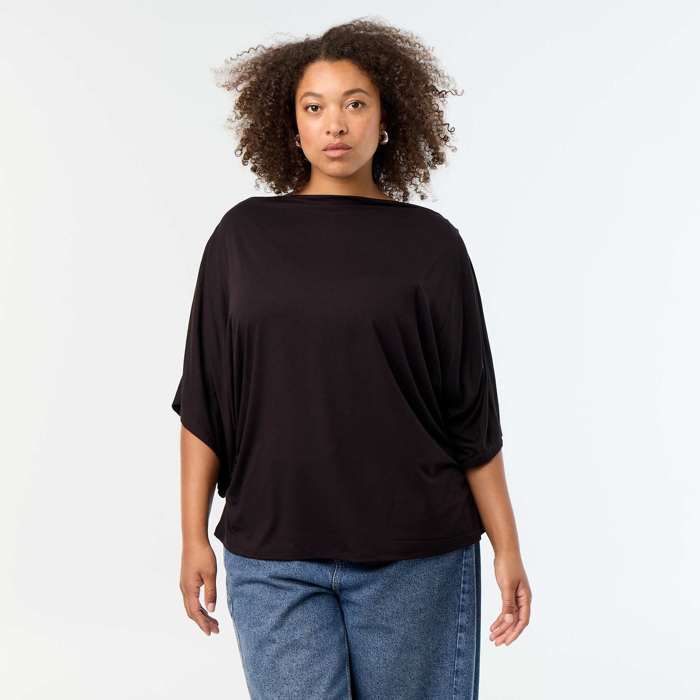 Cowl Neck Short Sleeve T-shirt BLACK