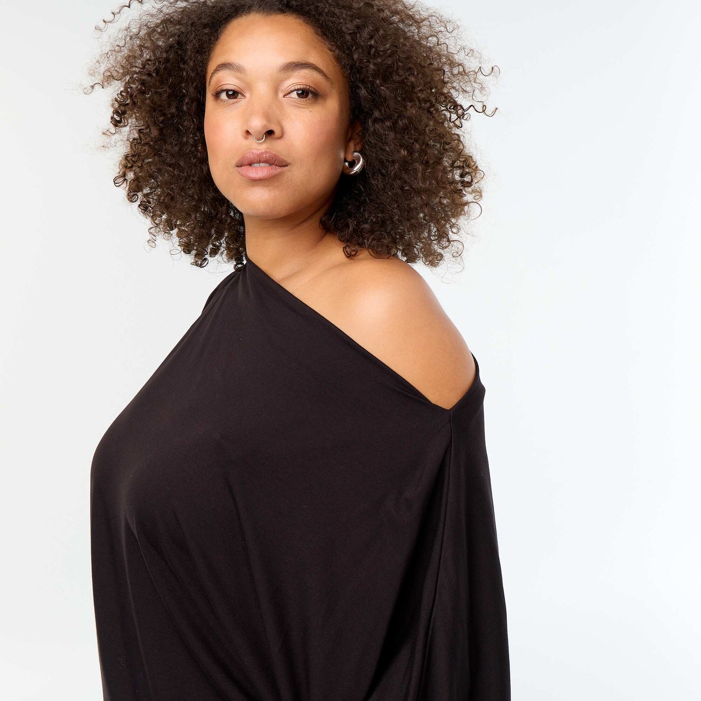 Cowl Neck Short Sleeve T-shirt BLACK