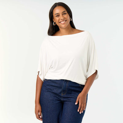 Cowl Neck Short Sleeve T-shirt WHITE