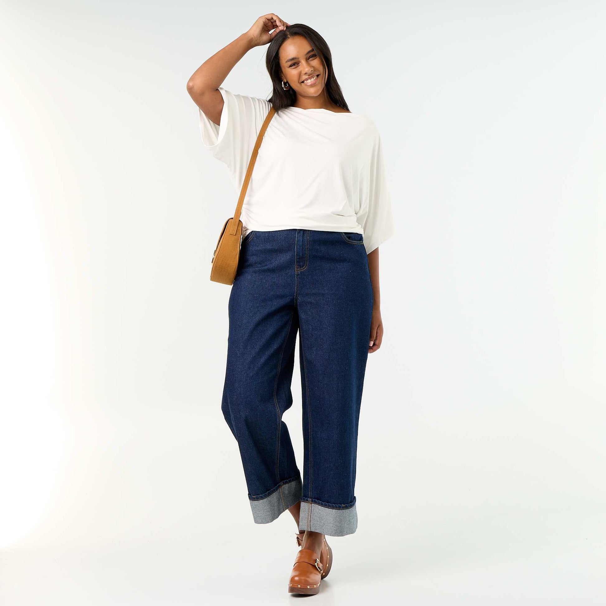 Cowl Neck Short Sleeve T-shirt WHITE