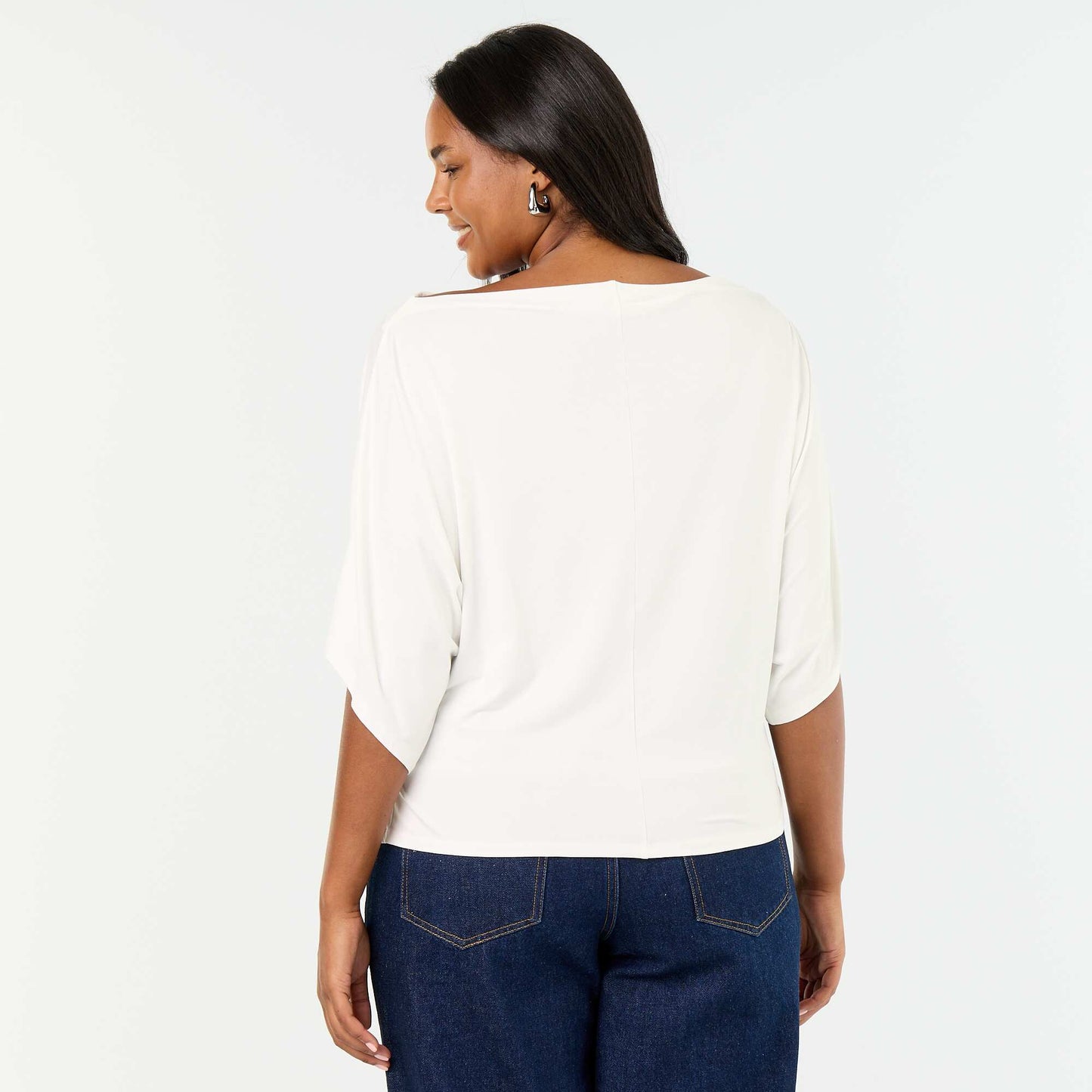 Cowl Neck Short Sleeve T-shirt WHITE