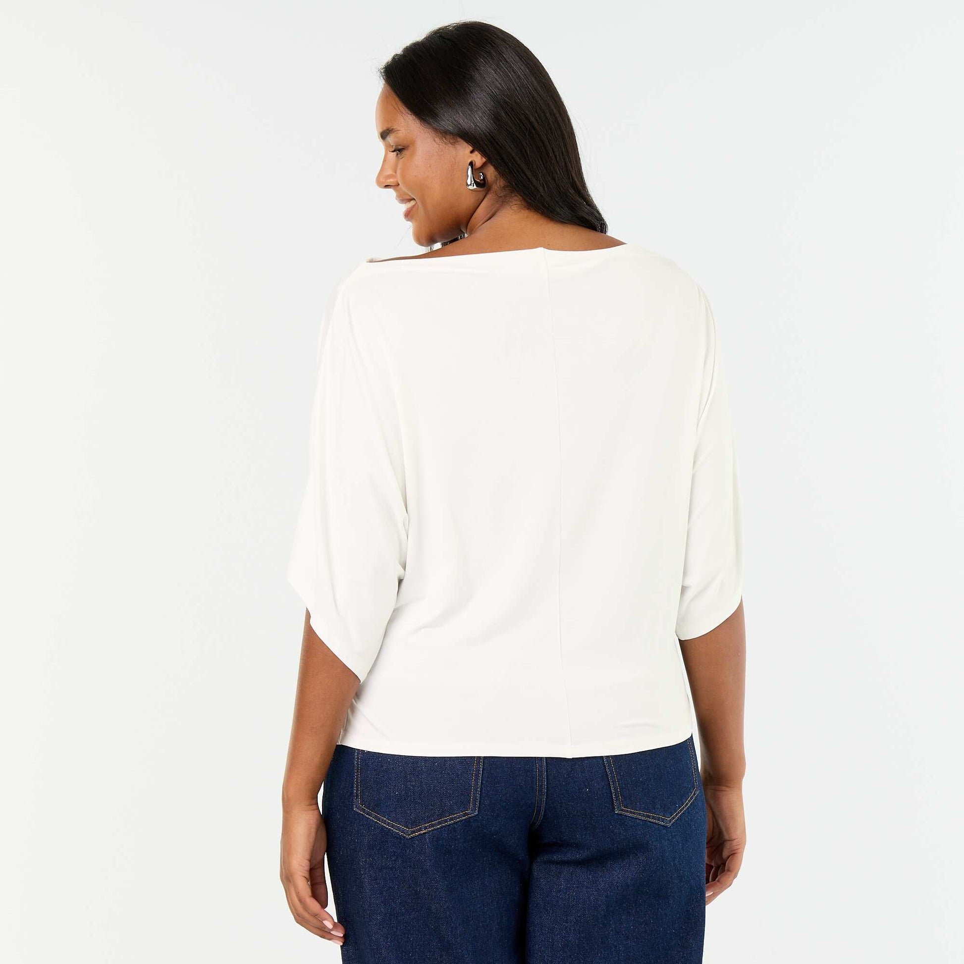 Cowl Neck Short Sleeve T-shirt WHITE