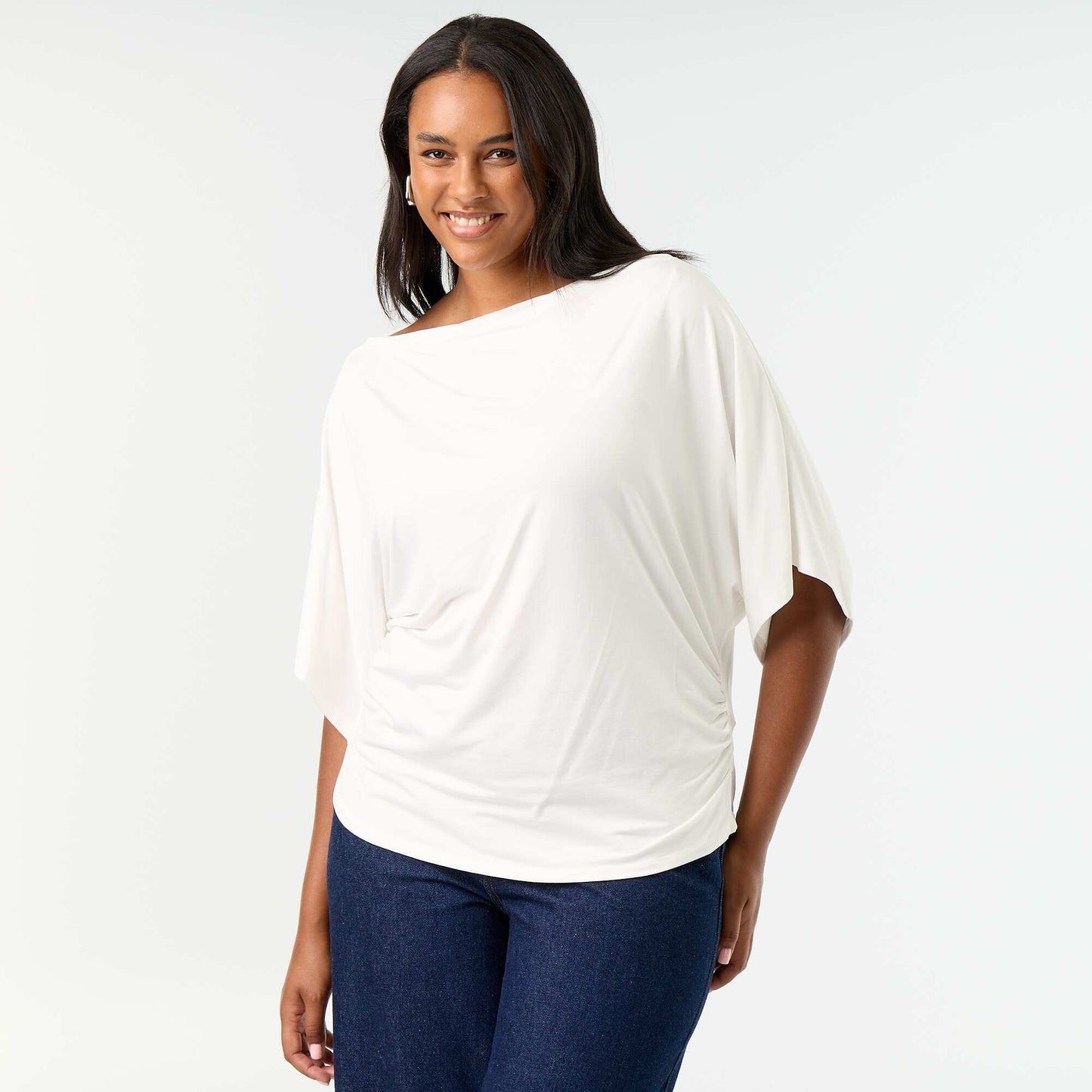 Cowl Neck Short Sleeve T-shirt WHITE