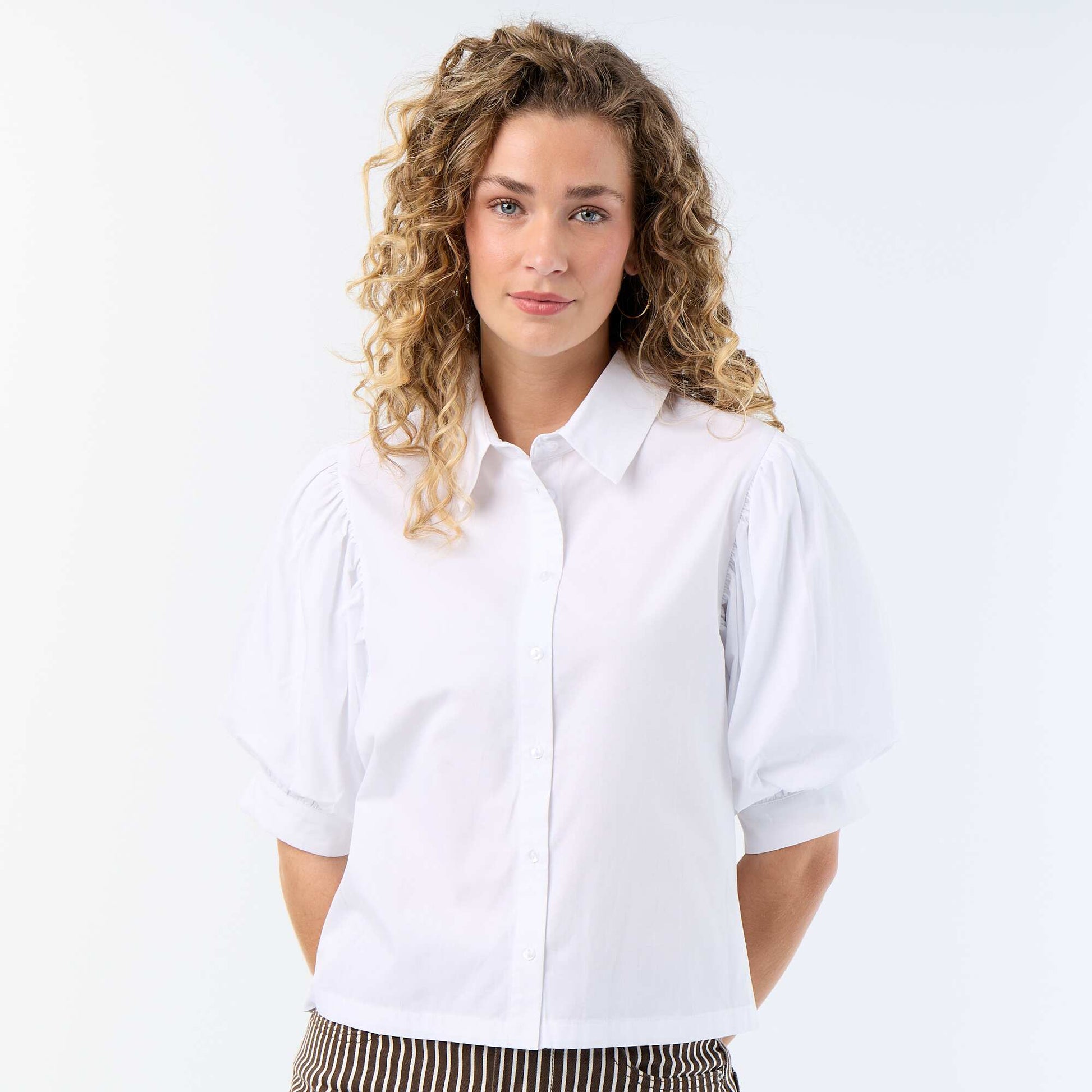 Short-sleeved balloon shirt WHITE