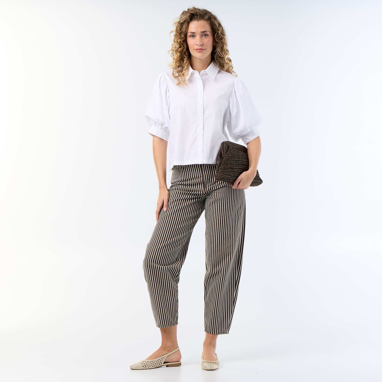 Short-sleeved balloon shirt WHITE