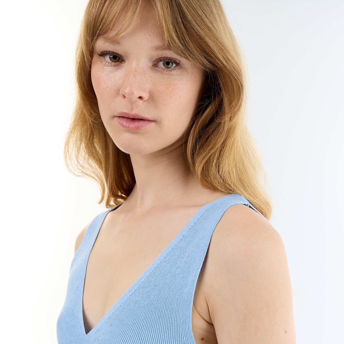 Rib-knit peplum top BLUE