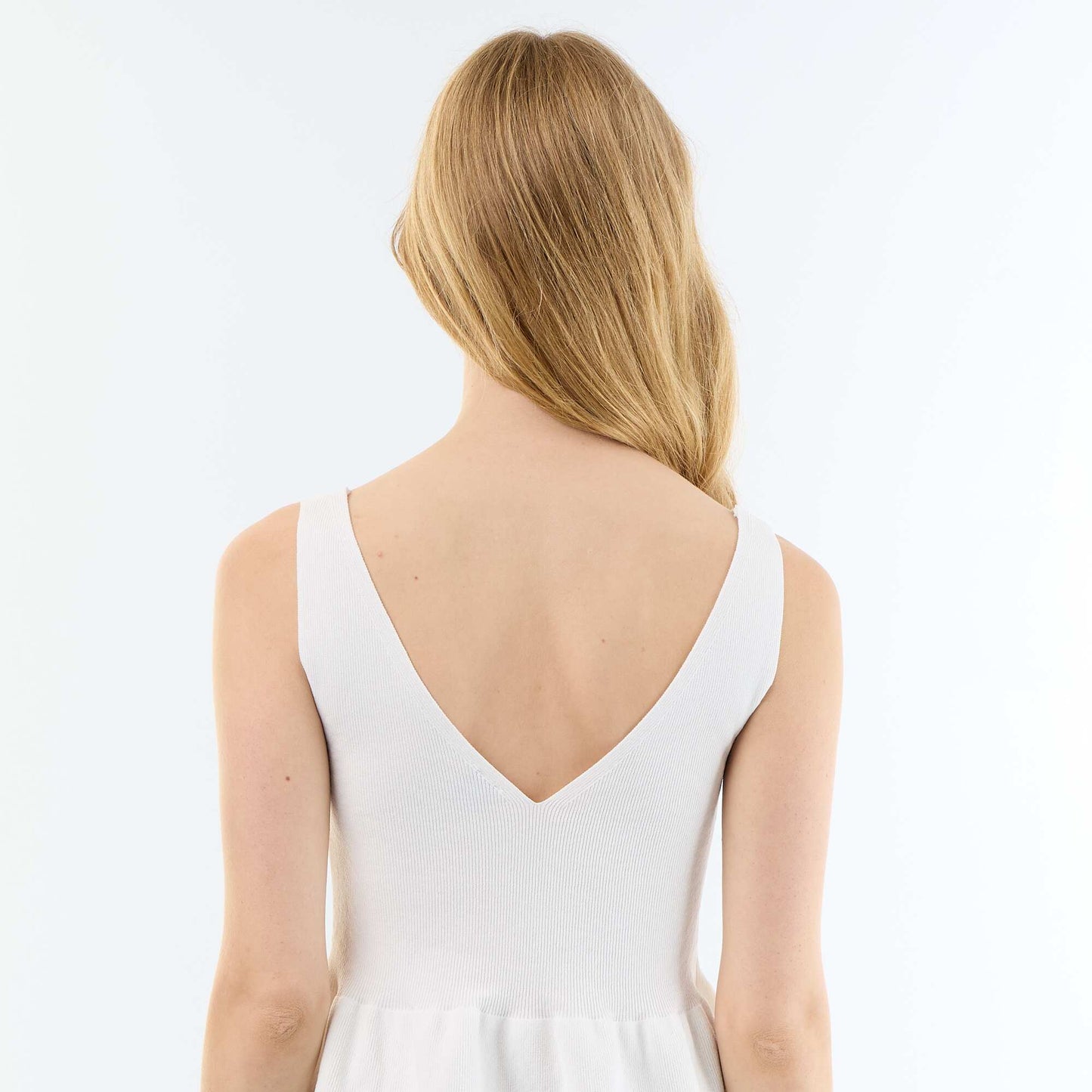 Rib-knit peplum top WHITE