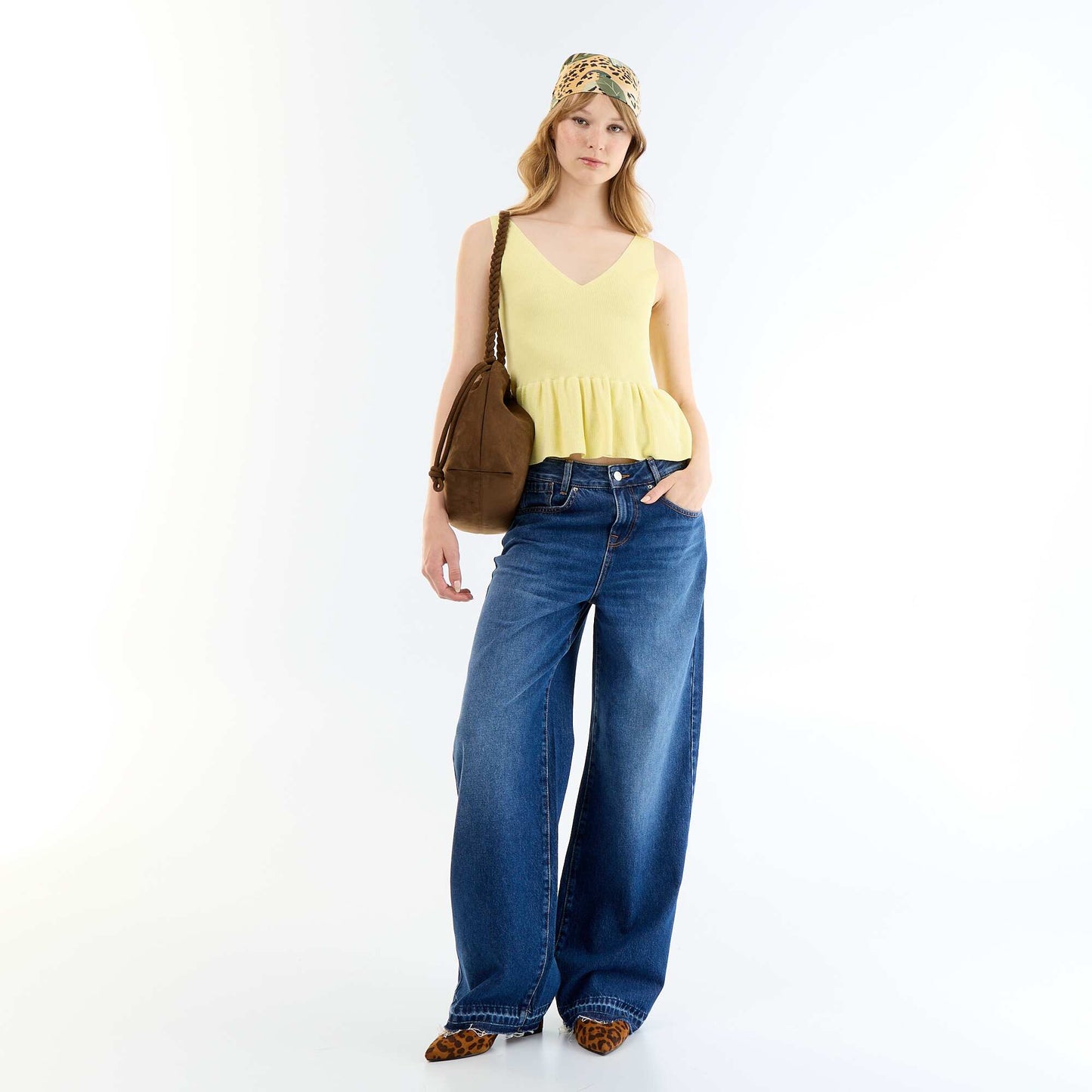 Rib-knit peplum top YELLOW
