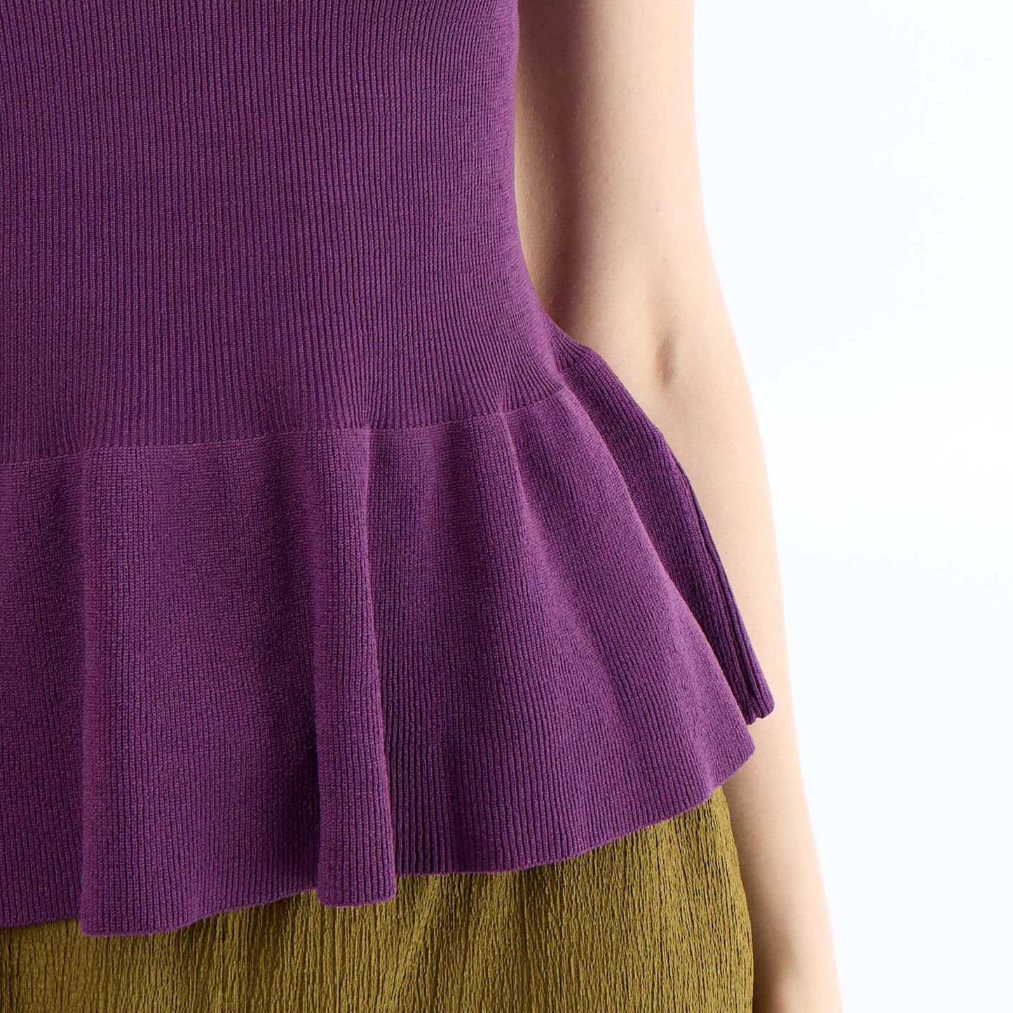 Rib-knit peplum top PURPLE