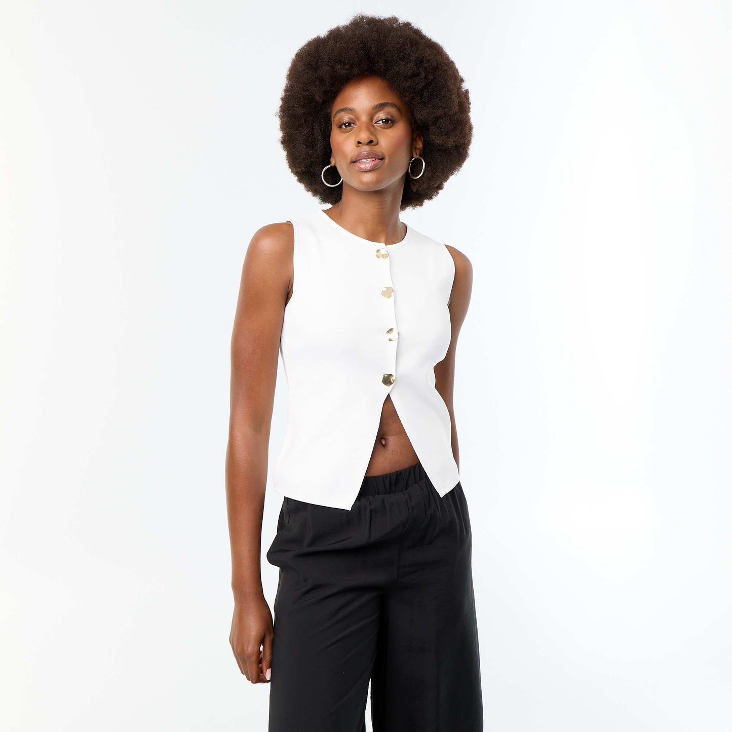 Sleeveless Fine-Gauge Knit Vest WHITE