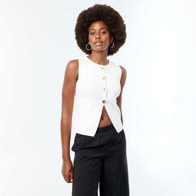 Sleeveless Fine-Gauge Knit Vest WHITE